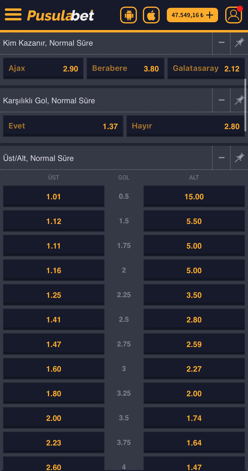 Ajax - Galatasaray Maç Tahmini ve Pusulabet Oran Analizi - Ekran Görüntüsü 2