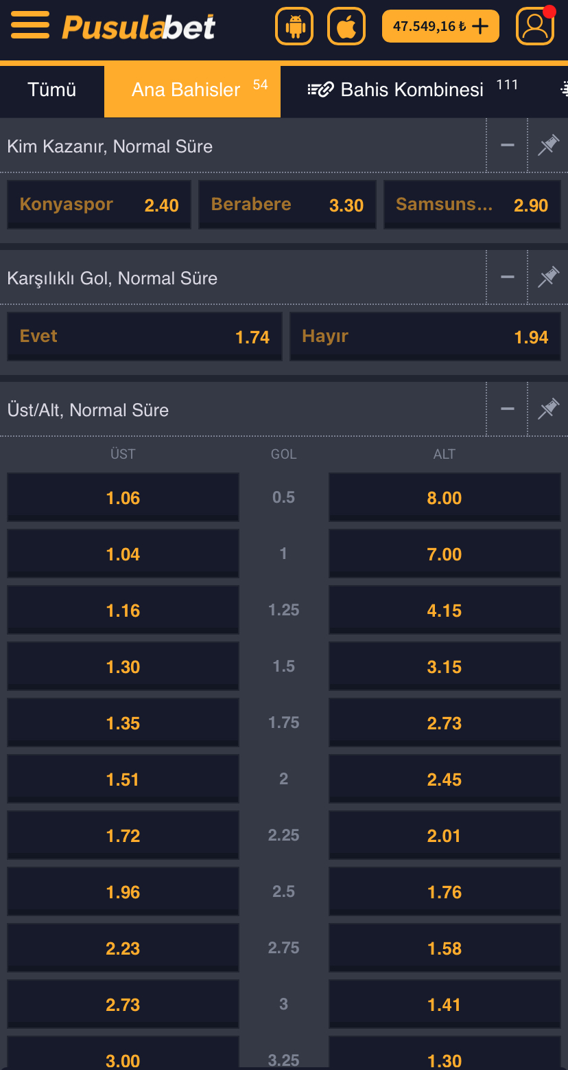 Konyaspor - Samsunspor Maç Tahmini: Pusulabet Oranları ve Detaylı Analiz - Ekran Görüntüsü 2