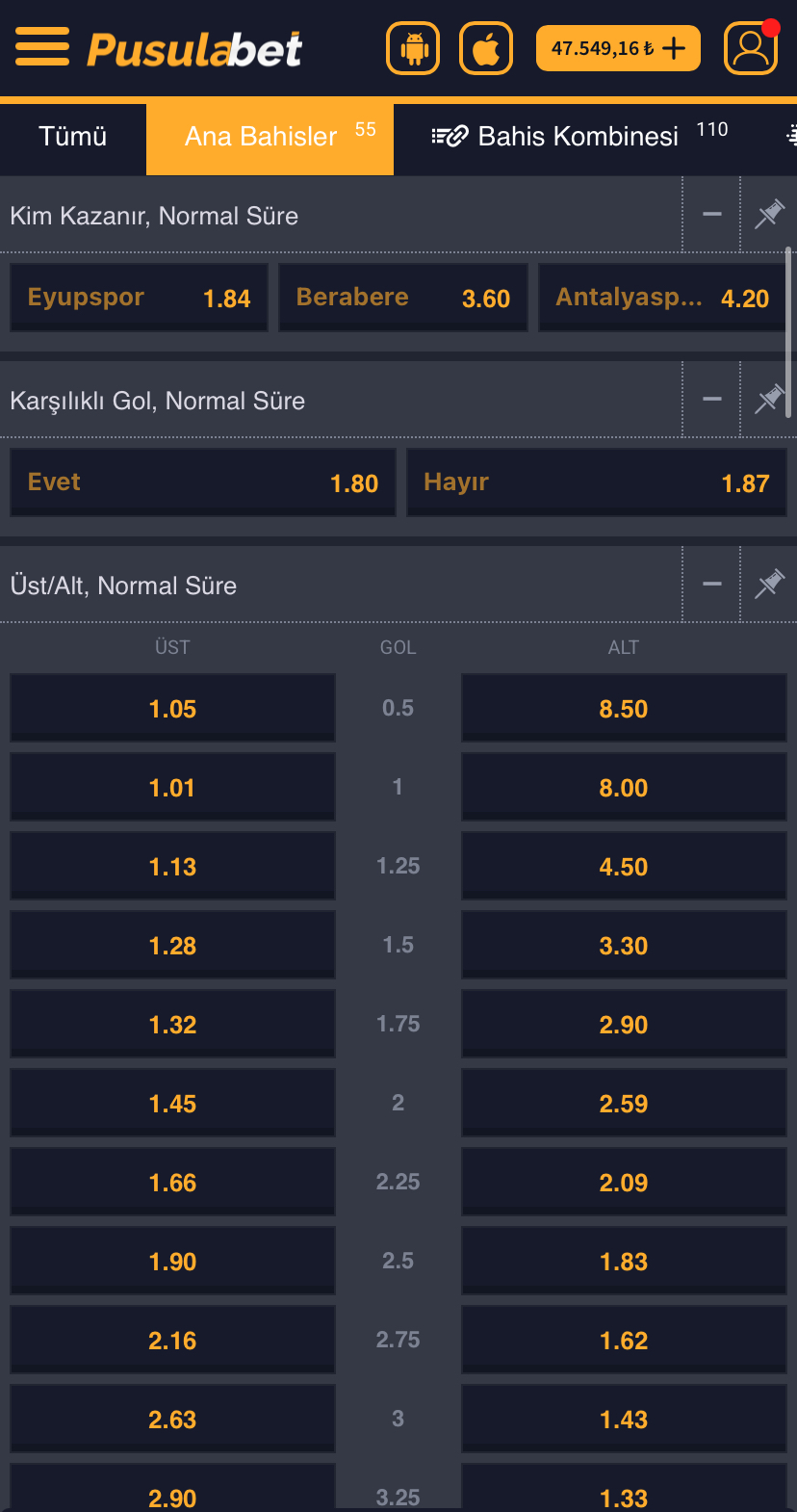 Eyüpspor - Antalyaspor Maç Tahmini: Pusulabet Oranları ve Detaylı Analiz - Ekran Görüntüsü 2