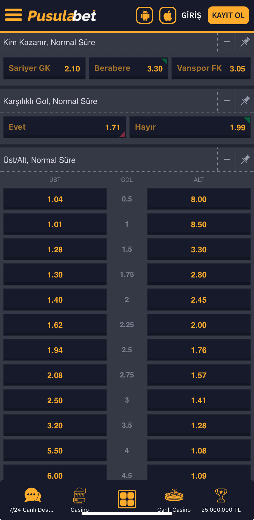 Sarıyer GK - Vanspor FK Maç Tahmini, Analizi ve Pusulabet Oranları - Ekran Görüntüsü 2