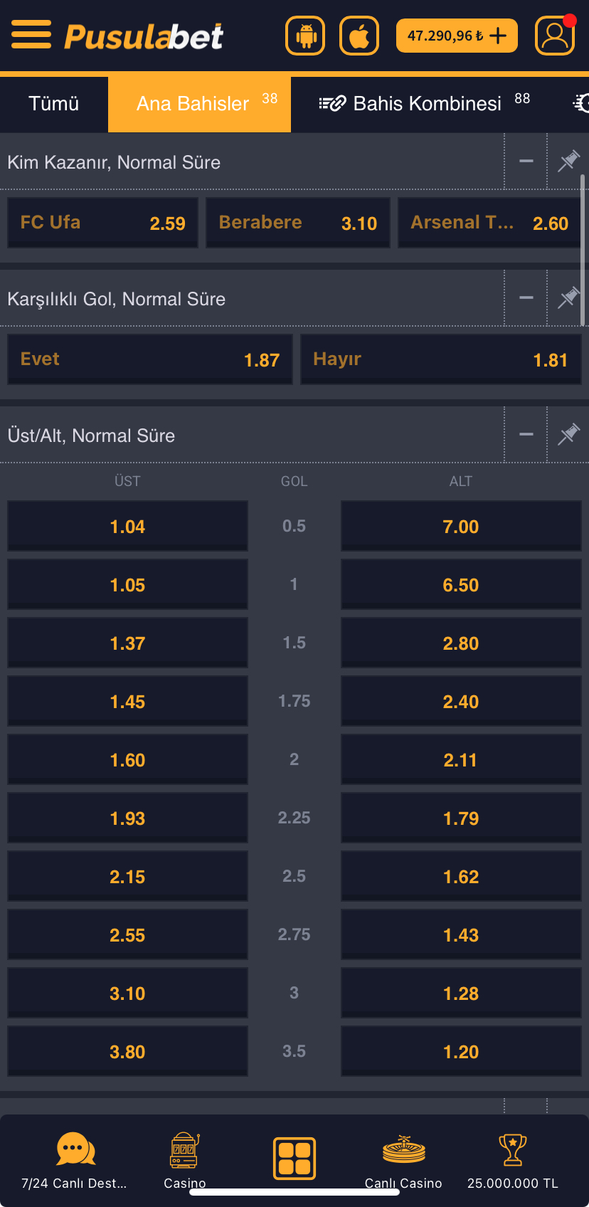 FC Ufa - Arsenal Tula Maç Tahmini ve Pusulabet Oran Analizi - Ekran Görüntüsü 2