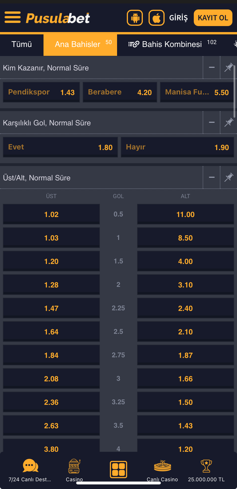 Pendikspor - Manisa FK Maç Tahmini, Analiz ve Pusulabet Oranları - Ekran Görüntüsü 2